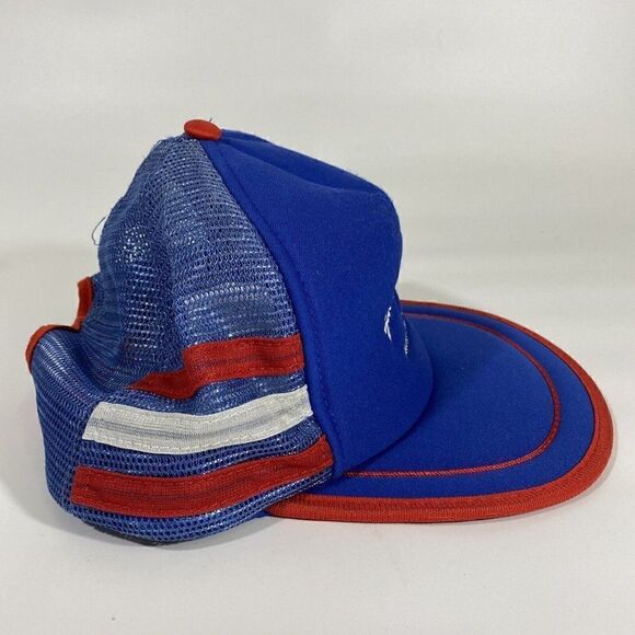 Vintage Snap Back Mesh Trucker Hat Cap Blue Red White 3 Stripes Lacrosse Club - Picture 3 of 10